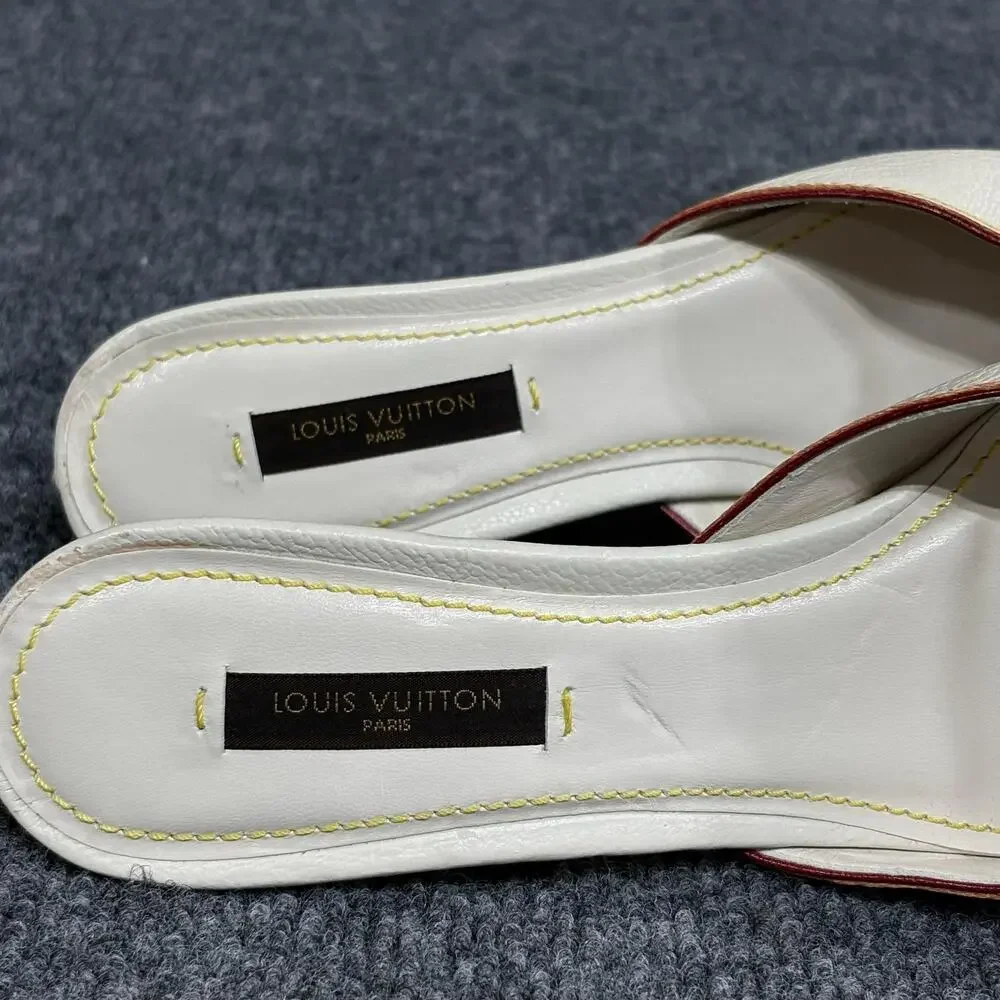 Louis Vuitton Shoes Womens 6 White Suhali Leather Flower Buckle Mule Kitten Heel